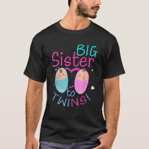 Soon To Be Big Sister to Twins Baby Boy Girl 2025 T-Shirt