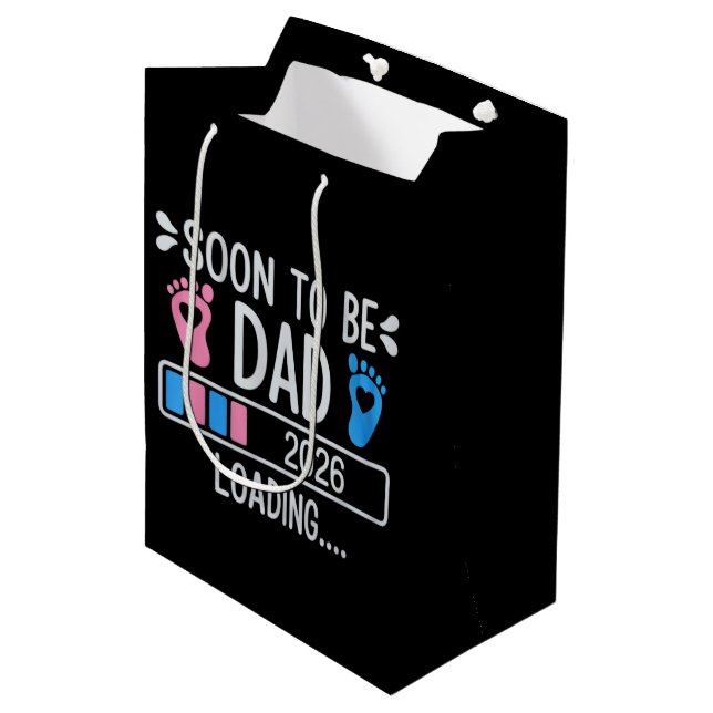 Soon to Be Dad 2026 Loading Pregnancy Announcement Medium Gift Bag (Front Angled)