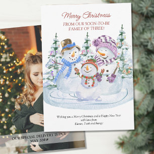 Soon to Be Family of 3 Merry Snowmen Pregnancy Announcement