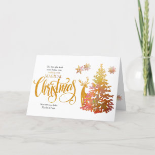 Soon to Be Family of Four Gold Christmas Tree Holiday Card