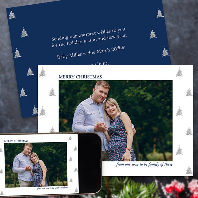 Soon to be Family of Three Photo Holiday Pregnancy Announcement (Photo Holiday Card and Pregnancy Announcement from your soon to be family of three)