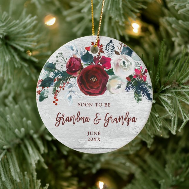 Soon To Be Grandma & Grandpa Personalised Floral Ceramic Ornament (Tree)
