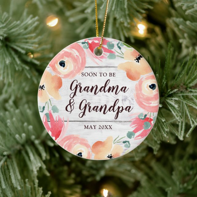Soon To Be Grandma & Grandpa Personalized Wreath Ceramic Ornament (Tree)