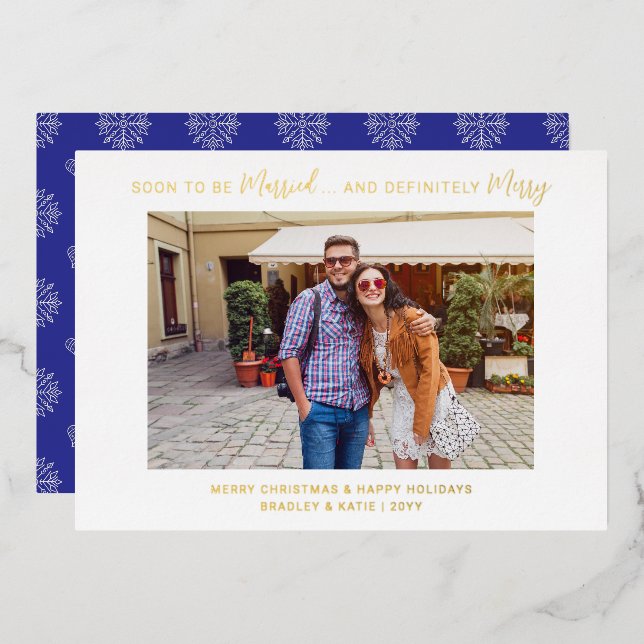 Soon To Be Married Engaged Merry Wedding Christmas Foil Holiday Card (Front/Back)