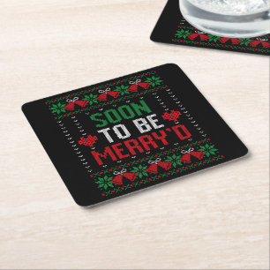 Soon to be Married Merry'd Christmas Bride & Groom Square Paper Coaster