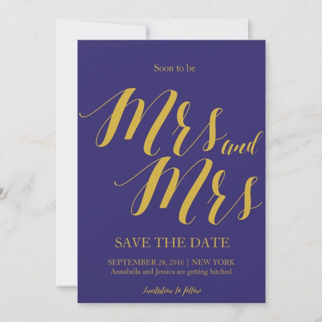 Soon to be Mrs and Mrs Lesbian Save the date Invitation (Front)