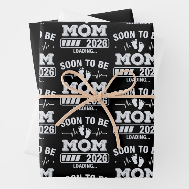 Soon to Be Mum 2026 Loading Pregnancy Announcement Wrapping Paper Sheet (In situ)
