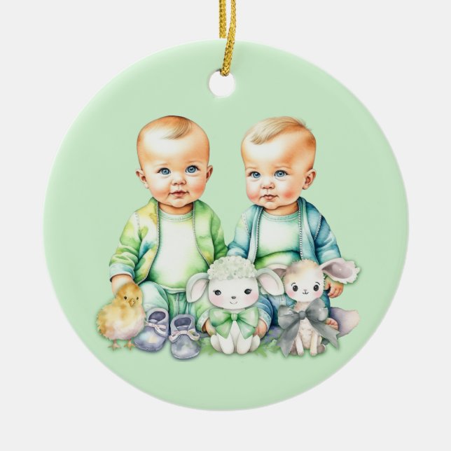 Soon To Be Twins Coming Soon Announcement Ceramic Ornament (Front)