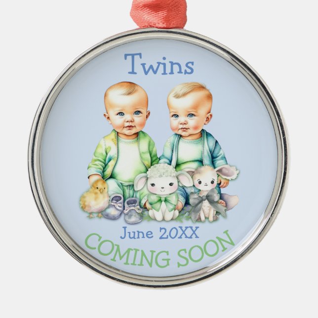 Soon To Be Twins Coming Soon Announcement Metal Ornament (Front)