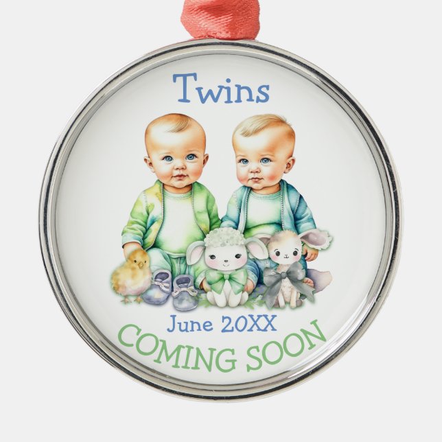Soon To Be Twins Coming Soon Announcement Metal Ornament (Front)