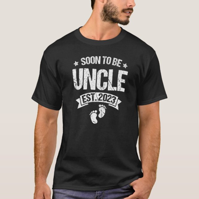 Soon To Be Uncle 2023 Promoted To New Uncle 2023 T-Shirt (Front)