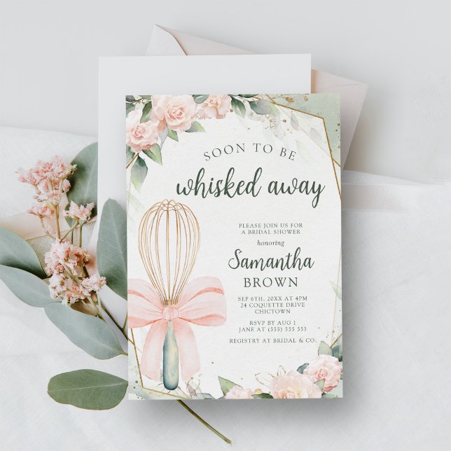 Soon to be Whisked Away Pink Floral Bridal Shower  Invitation (Creator Uploaded)