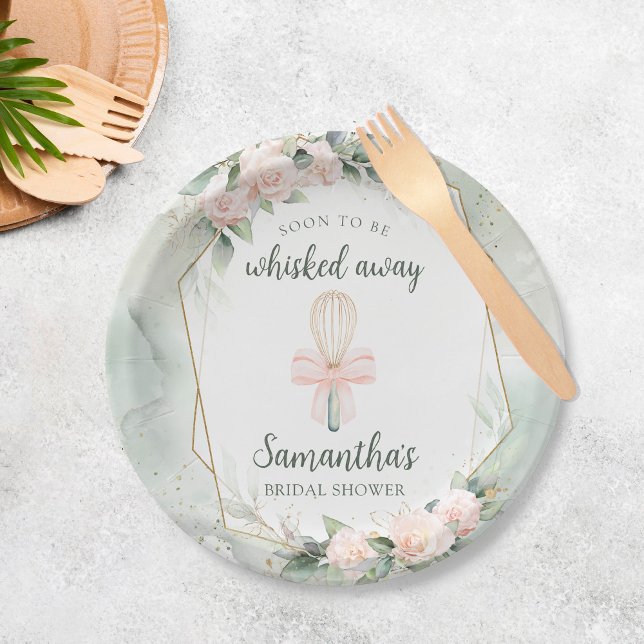 Soon to be Whisked Away Pink Floral Bridal Shower Paper Plate (Creator Uploaded)
