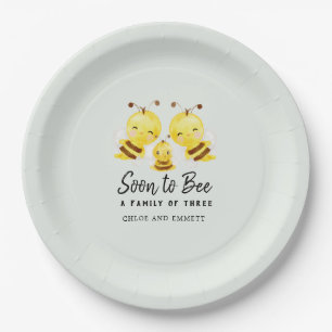 Soon to Bee a Family of Three Baby Shower Custom Paper Plate