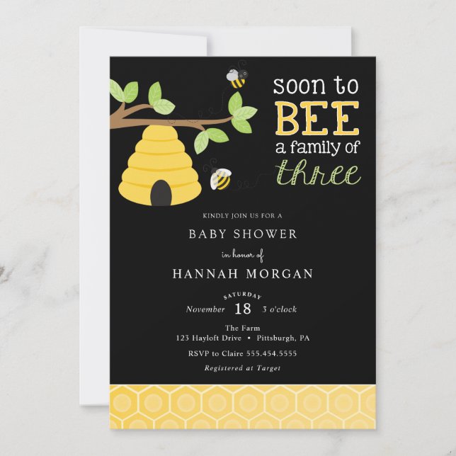 Soon to Bee a Family of Three Baby Shower Invitation (Front)