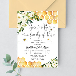 Soon To Bee a Family of Three Baby Shower Invitation