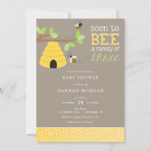 Soon to Bee a Family of Three Baby Shower Invitation
