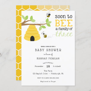 Soon to Bee a Family of Three Baby Shower Invitation