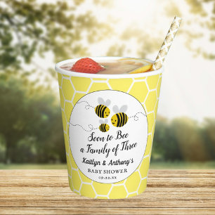 Soon To Bee A Family Of Three   Baby Shower Paper Cups