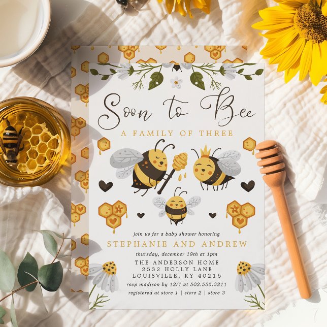 Soon To Bee A Family Of Three Coed Baby Shower Invitation (Creator Uploaded)