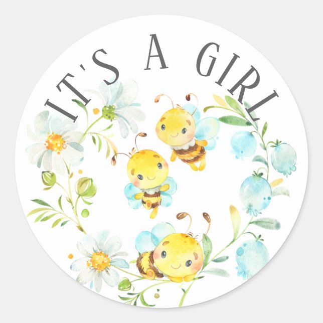 Soon to Bee Family of 3 Bee It' a Girl Favour  Classic Round Sticker (Front)