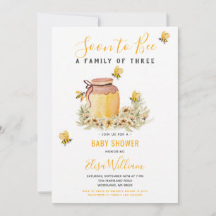 Soon to Bee Family of 3 Boy Girl Baby Shower Invitation