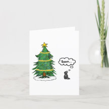 'Soon' Tree and Cat Holiday Card - English, Tuxedo