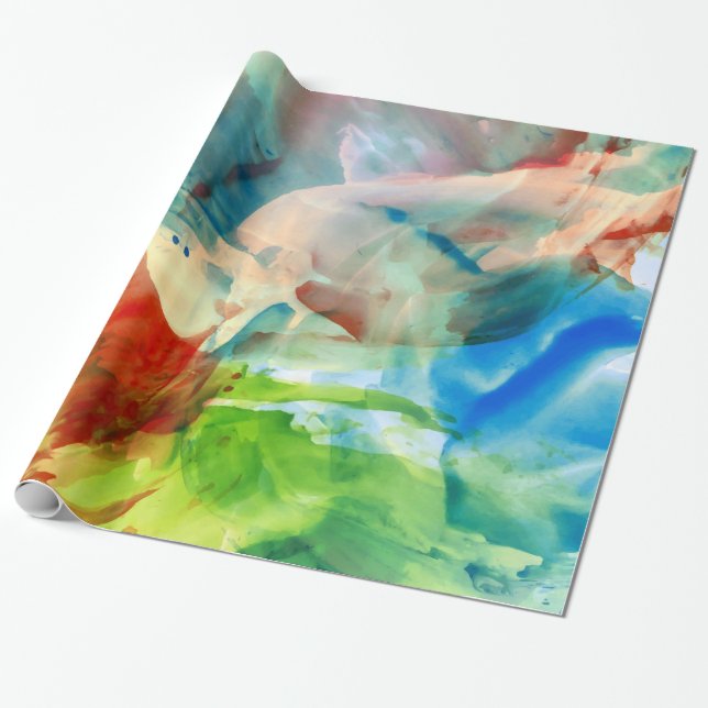 Soothing Abstract Watercolor Paint Spatter Wrapping Paper (Unrolled)