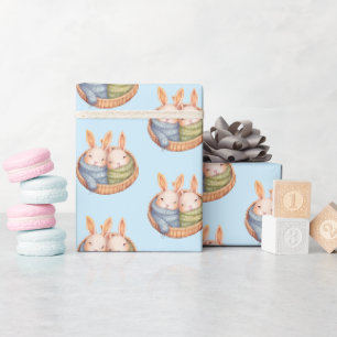 Soothing Blue Twin Bunnies Wrapping Paper