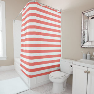 Soothing Coral Pink Striped Shower Curtain