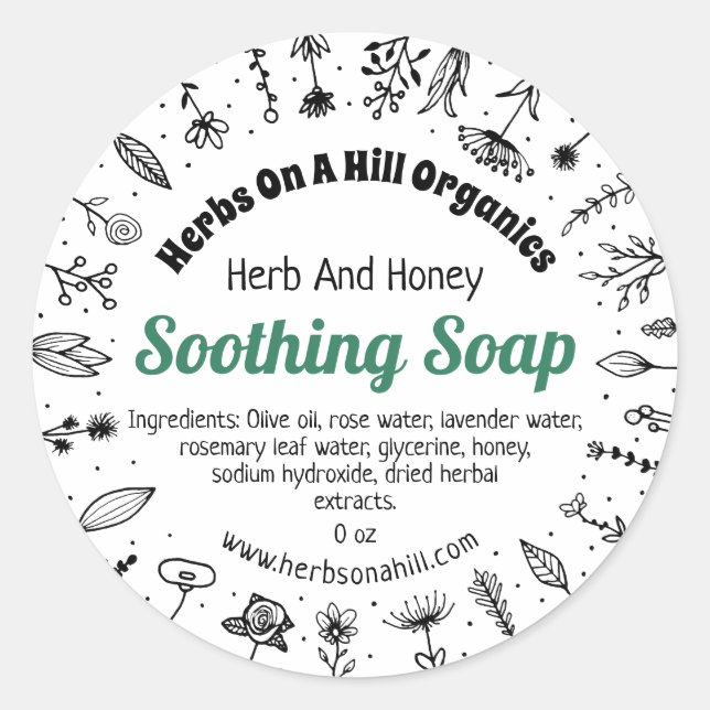 Soothing Herbal Eco Soap Business Packaging Classic Round Sticker (Front)