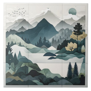 Soothing Landscape Tiles: Minimalist Nature Scenes Ceramic Tile