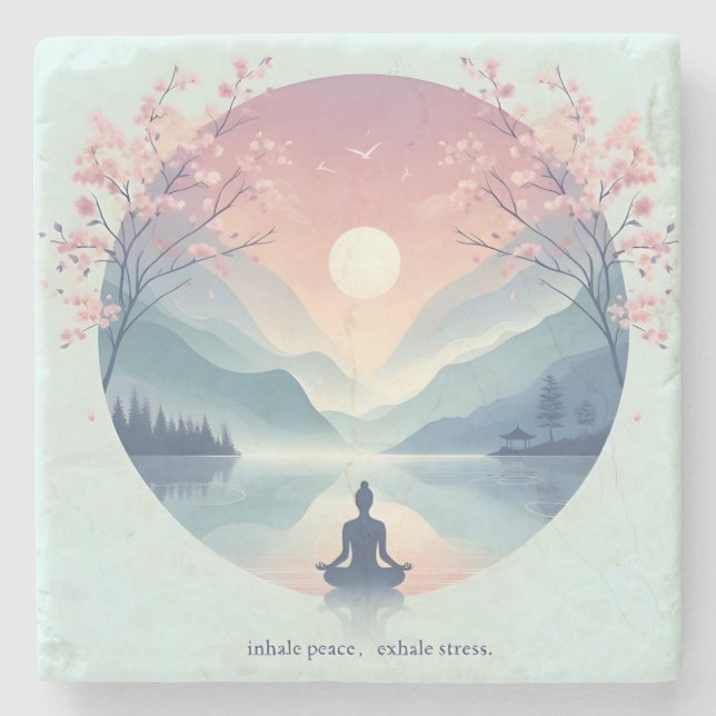 Soothing Nature Meditation Art Stone Coaster (Front)