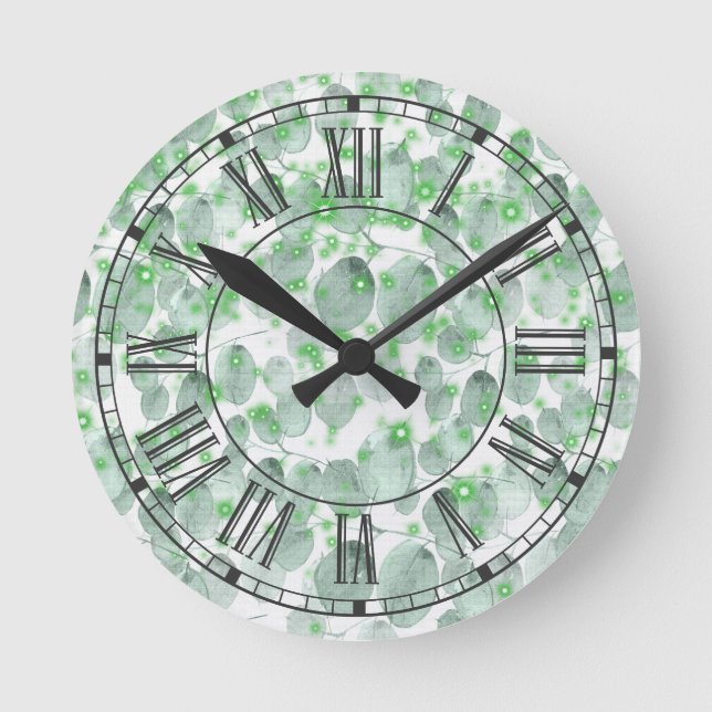 Soothing Sage Leaves Round Clock (Front)