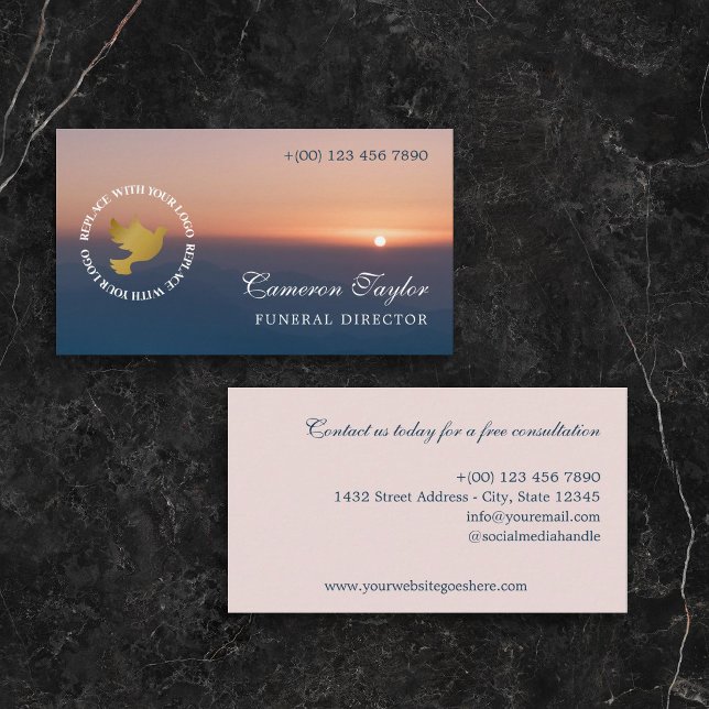 Soothing Sunset Add Logo Funeral Director Business Card (Creator Uploaded)