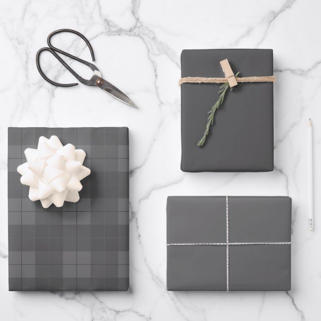 Sooty Grey Plaid Pattern with Matching Shades Wrapping Paper Sheet (Front)