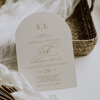 SOPHIA Arch Gold Cream Minimalist Modern Wedding Invitation