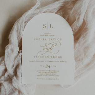 SOPHIA Arch Simple Minimalist Gold White Wedding Invitation