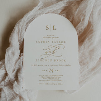SOPHIA Arch Simple Minimalist Gold White Wedding Invitation