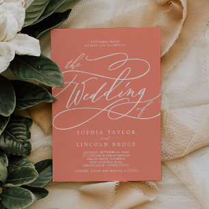 SOPHIA Bright Coral Pink Orange Beach Wedding Invitation
