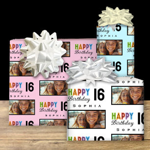 Sophia Custom Name Age 16 Birthday Wrapping Paper
