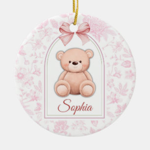 Sophia   Custom Pink Teddy Bear Nursery Design  Ceramic Ornament