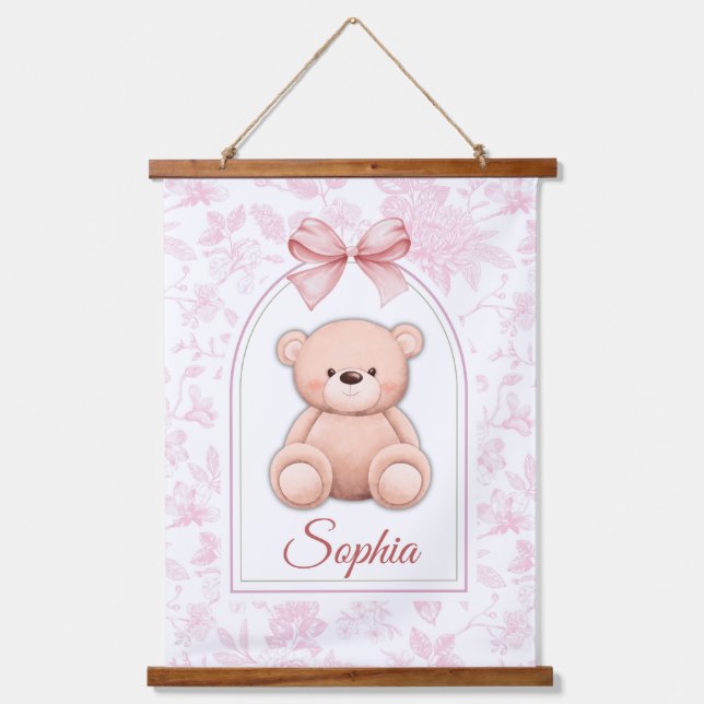 Sophia | Custom Pink Teddy Bear Nursery Design  Hanging Tapestry (Front)