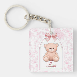 Sophia Custom Pink Teddy Bear Nursery Design Key Ring