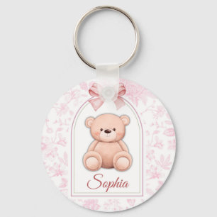 Sophia Custom Pink Teddy Bear Nursery Design Key Ring