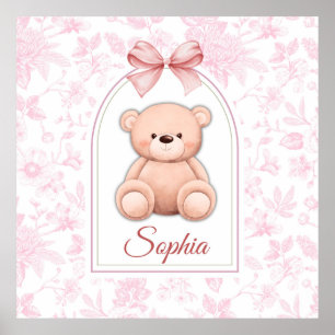 Sophia Custom Pink Teddy Bear Nursery Design Poster