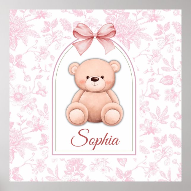 Sophia | Custom Pink Teddy Bear Nursery Design  Poster (Front)