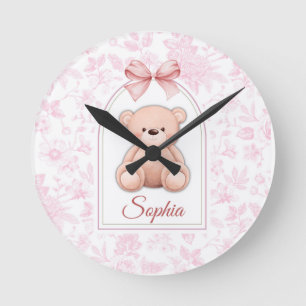 Sophia Custom Pink Teddy Bear Nursery Design Round Clock