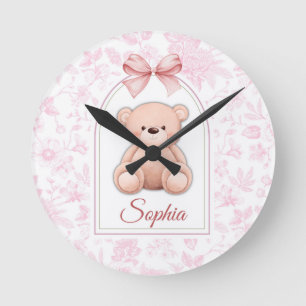 Sophia   Custom Pink Teddy Bear Nursery Design  Round Clock