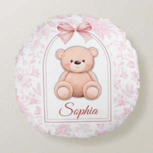 Sophia Custom Pink Teddy Bear Nursery Design Round Cushion